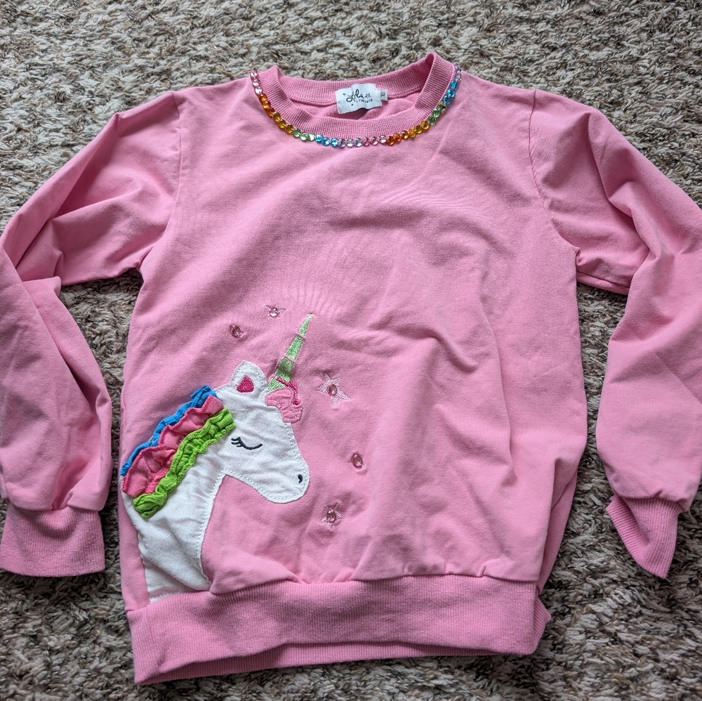 Lola + The Boys Pink Gem-Embellished Sweatshirt With Unicorn Size 10